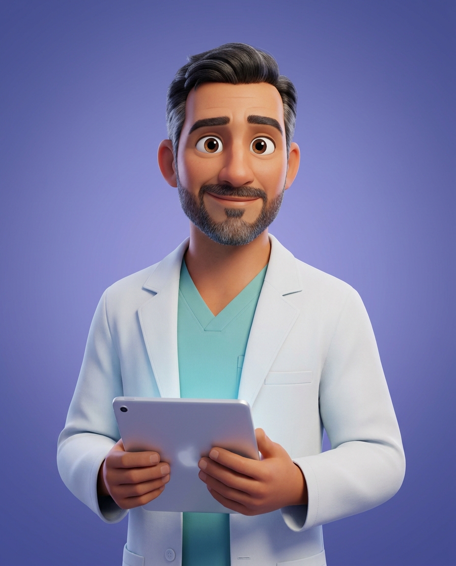 Illustrated portrait of Dr. Marcus Reyes